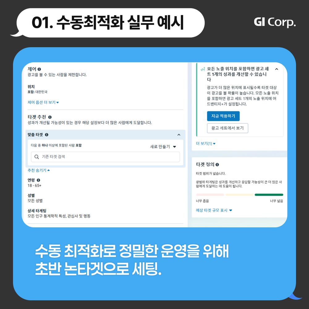 메타 광고 수동최적화 예시